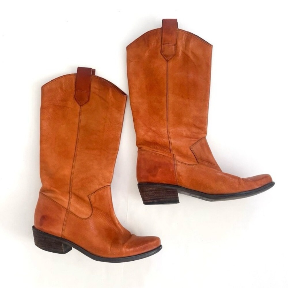 Franco Sarto Walinda Leather Riding Boots Size 9 Brown Pull On Western